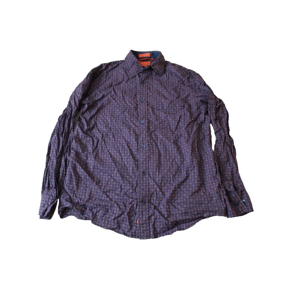 Faconnable Mens‎ Small Purple Geometric Print 100% Cotton Button Down Shirt